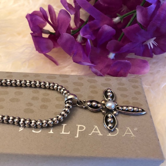 Silpada Pearl Cross Pendant on popcorn chain N1106 S0971 - Picture 5 of 11